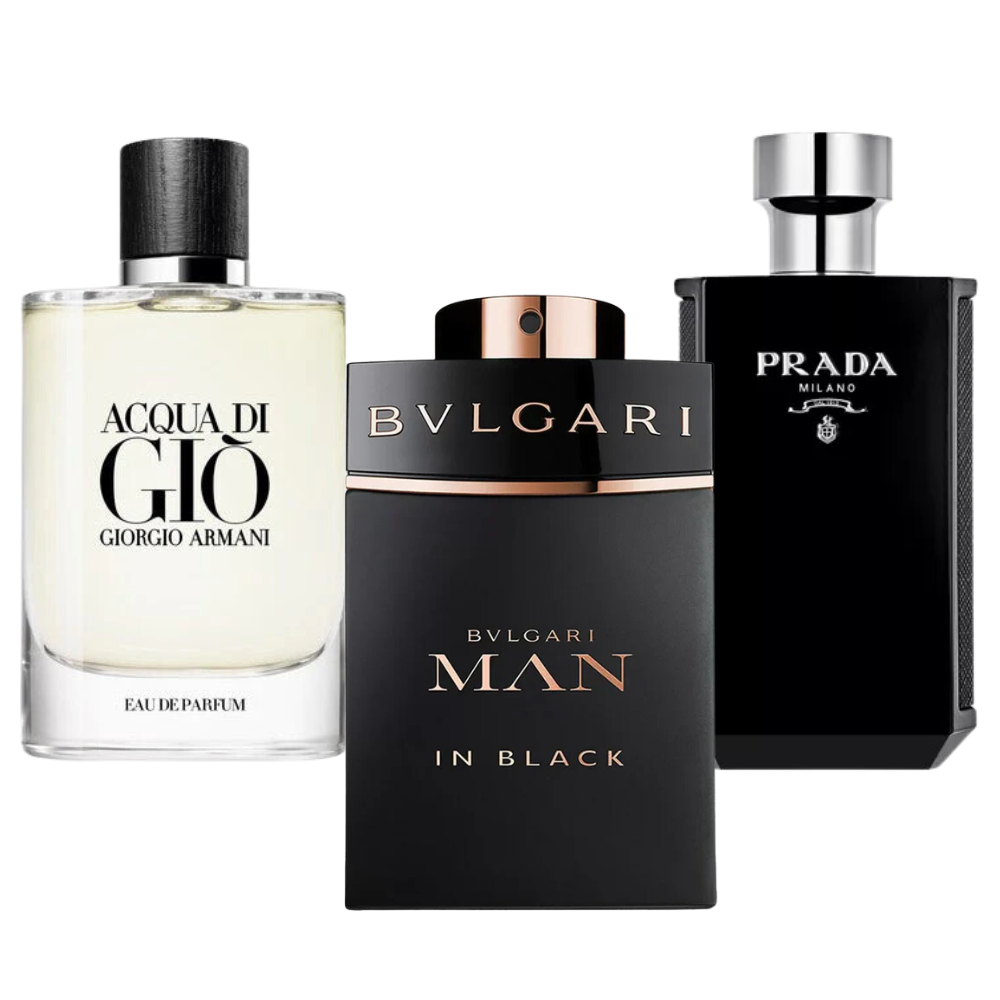 3 Parfums Bvlgari In Black, Giorgio Armani Acqua Di Gio, L'Homme Prada Intense 100ml (Eau Parfum) - Pour hommes